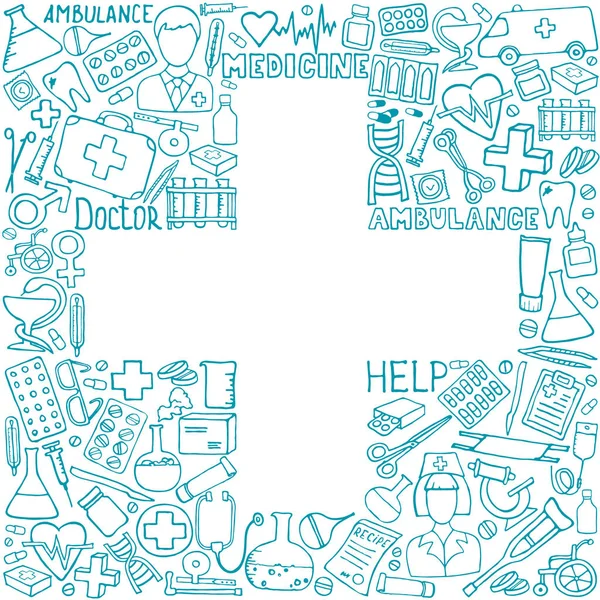 Concepto Médico Cruz Conjunto Iconos Medicina Doodle Más Lindo Para — Archivo Imágenes Vectoriales