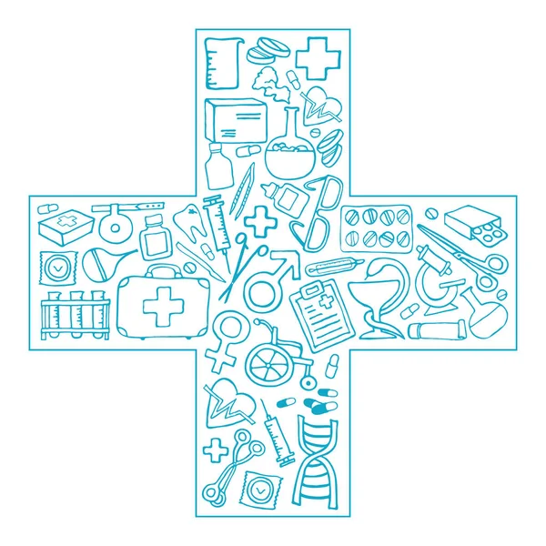 Símbolo Médico Cruz Conjunto Iconos Medicina Doodle Más Lindo Para — Archivo Imágenes Vectoriales