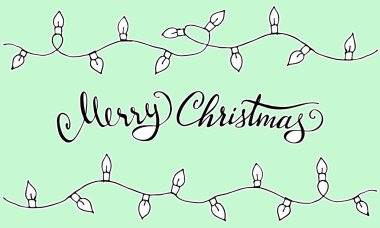 Doodle Yılbaşı tasarım öğeleri. Şirin el çekilmiş garland. Noel ve yeni yıl sembolleri neşeli, yazı. Vektör çizim