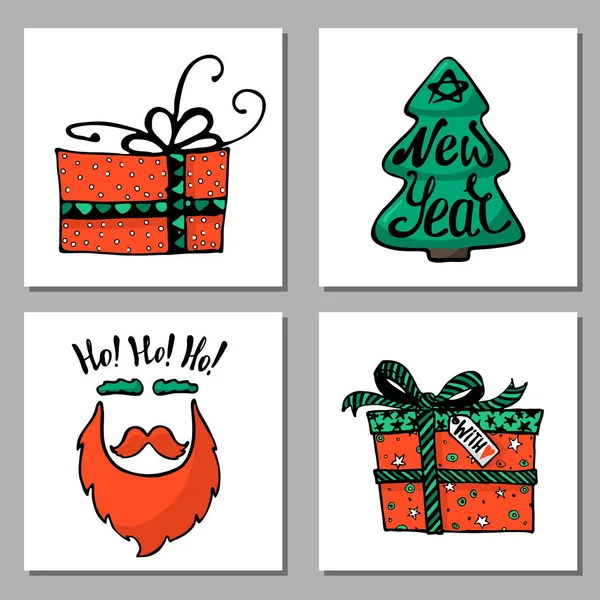 Doodle Weihnachtskarten Set Vorhanden Niedliche Handgezeichnete Gestaltungselemente Für Sie Frohe — Stockvektor