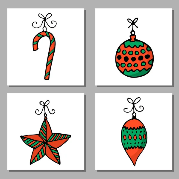 クリスマス カード セットを落書き かわいい手は あなたのためのデザイン要素を描画します メリー クリスマスと新年のシンボル ベクトル図 — ストックベクタ