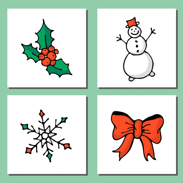 Doodle Weihnachtskarten Set Vorhanden Niedliche Handgezeichnete Gestaltungselemente Für Sie Frohe — Stockvektor