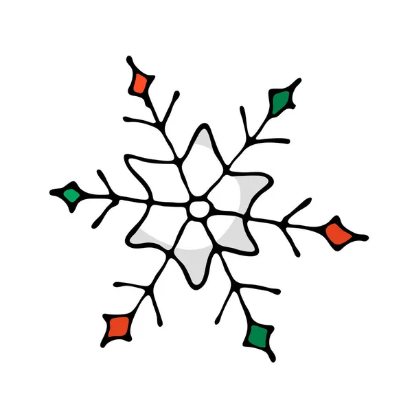 Doodle Colore Icona Natale Fiocco Neve Carino Elemento Design Disegnato — Vettoriale Stock