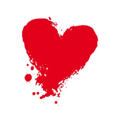 Grunge kırmızı kalp şekli. Dokulu Sevgililer günü, romantik, düğün sembolü. Kalp doodle siluet. Sıkıntılı işaretler. Pullar seviyorum. Vintage tasarım öğesi. Vektör çizim.