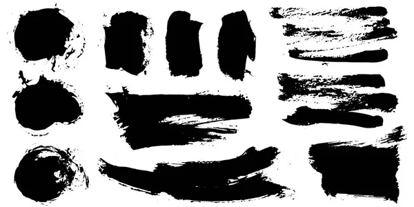 Set Handgezeichnete Pinsel Mit Schwarzer Tinte Isoliert Auf Weißem Hintergrund — Stockvektor