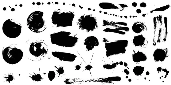 Set Pinceles Dibujados Mano Tinta Negra Aislados Sobre Fondo Blanco — Archivo Imágenes Vectoriales