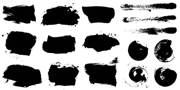 Sada Černého Inkoustu Ručně Kreslenou Kartáče Kolekce Izolovaných Bílém Pozadí — Stockový vektor