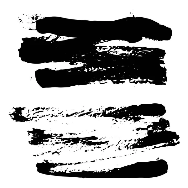 一套黑色墨水手绘画笔集合隔离在白色背景上为您的设计 肮脏的艺术笔触元素 黑色标签 油漆纹理 — 图库矢量图片