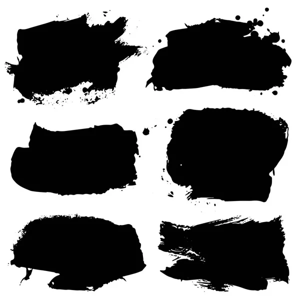 Set Pinceles Dibujados Mano Tinta Negra Aislados Sobre Fondo Blanco — Vector de stock