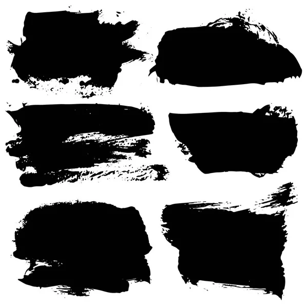 Set Pinceles Dibujados Mano Tinta Negra Aislados Sobre Fondo Blanco — Vector de stock