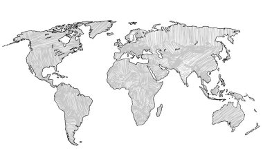 Doodle Dünya Haritası kroki. Gezegen Earth kroki