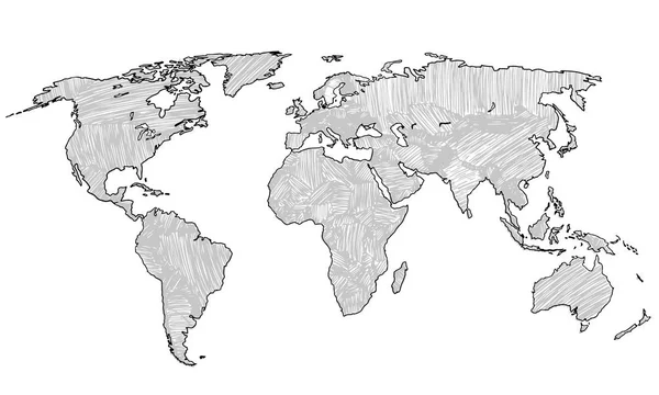 Boceto del mapa del mundo de Doodle. Dibujo del planeta Tierra — Vector de stock