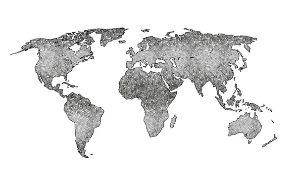 Croquis de carte du monde Doodle. Croquis de la planète Terre — Image vectorielle