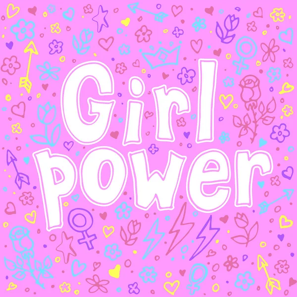 Girl Power cite lettrage dessiné à la main. slogan féminisme — Image vectorielle