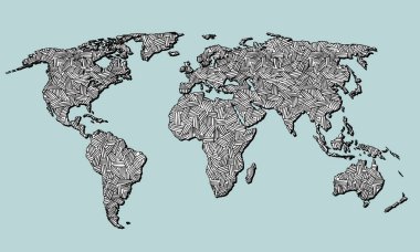 Doodle Dünya Haritası kroki. Gezegen Earth kroki