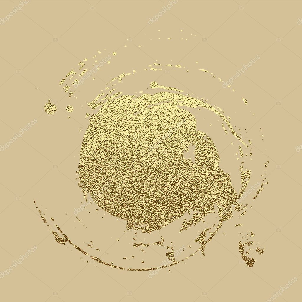 Gold paint stroke. Abstract gold glittering textured art illustration. Hand drawn brush frame design element. Vector illustration