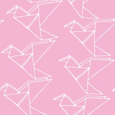 Elle Çizilmiş Origami kuşları ile Dikişsiz Desen.