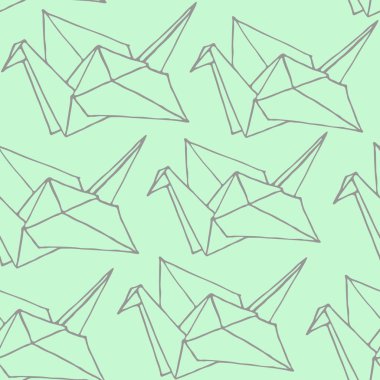 Elle Çizilmiş Origami kuşları ile Dikişsiz Desen.