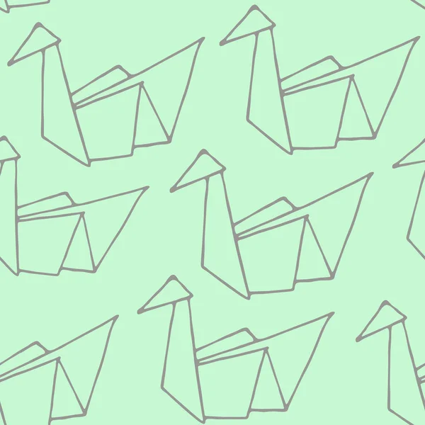 Modèle sans couture avec main dessiné oiseaux Origami . — Image vectorielle
