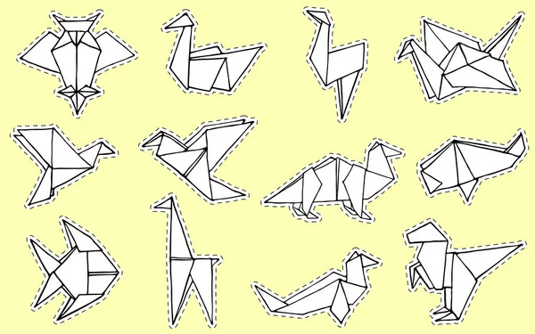 Origami animales mano dibujado doodle conjunto — Archivo Imágenes Vectoriales