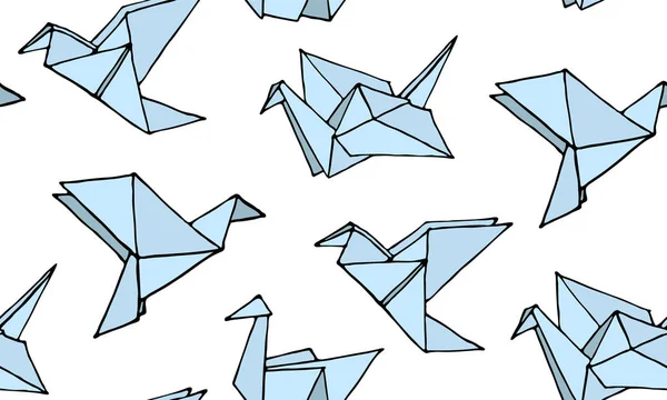 Modèle sans couture avec main dessiné oiseaux Origami . — Image vectorielle