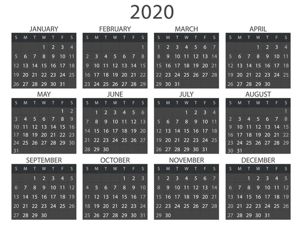 Simple calendar Layout for 2020. Vector — Stock Vector