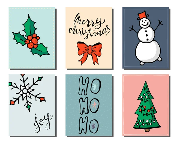 Doodle Weihnachtskarten Set vorhanden. Vektorillustration — Stockvektor