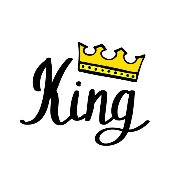 King Schriftzug Mit Krone Einfachen Doodle Stil Druckdesign Für Shirt — Stockvektor