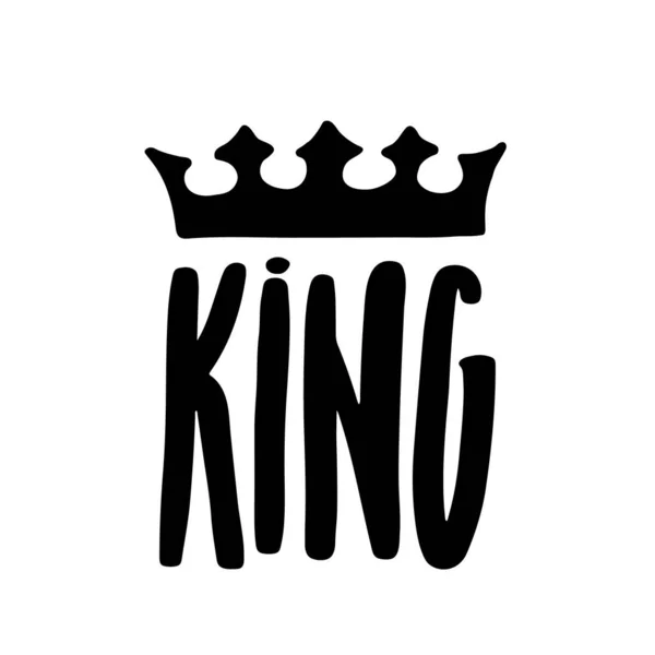 King Lettering Crown Simple Doodle Style Print Design Shirt Prints — Stock Vector