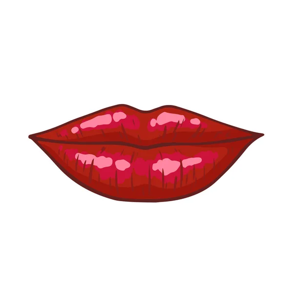 Sexy Labios Rojos Con Sonrisa Hermoso Beso Icono Aislado Blanco — Vector de stock