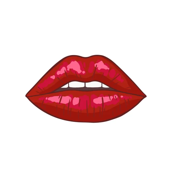 性感的女性红唇 火辣女人亲吻 漂亮的贴纸被白色隔开了 张开嘴在复古流行艺术或漫画风格的矢量插图 3D效果 — 图库矢量图片