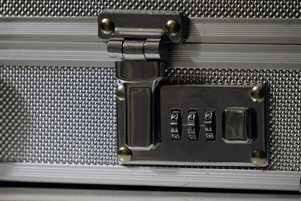 Aluminum attache case lock close up view