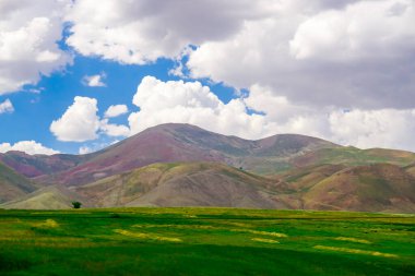 Bulutlu bir günde Türkiye 'nin Erzurum Kedisi İlçesinde Güzel Çayırlar ve Tarlalar