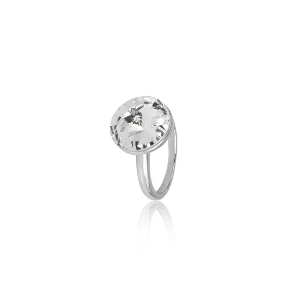 Gyémánt Gyűrű Elszigetelt Fehér Háttér — Stock Fotó