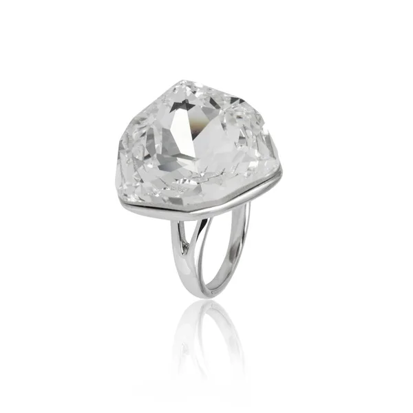 Anel Diamante Prata Isolado Fundo Branco — Fotografia de Stock