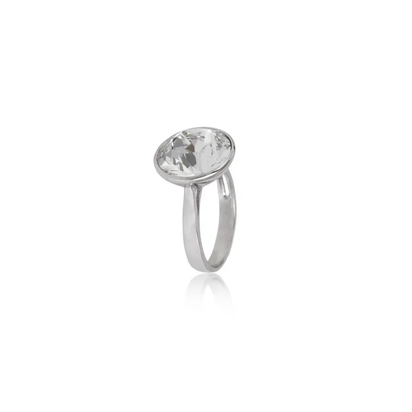 Silver Diamant Ring Isolerad Vit Bakgrund — Stockfoto