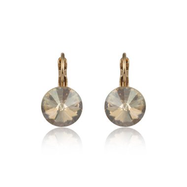 Beyaz arka planda izole edilmiş bir çift altın elmas küpe