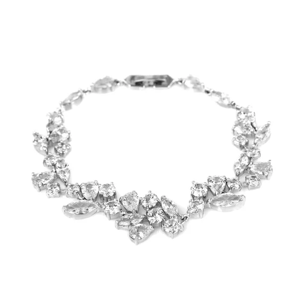 Pulsera Diamantes Plata Aislada Sobre Fondo Blanco —  Fotos de Stock