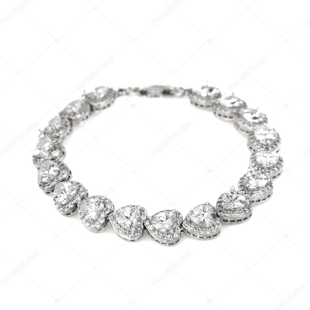 Silver diamond bracelet isolated on white background