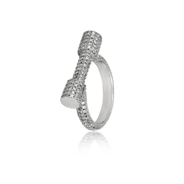 Anillo Diamantes Plata Aislado Sobre Fondo Blanco —  Fotos de Stock