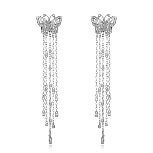 Paire Boucles Oreilles Diamant Argent Isolé Sur Fond Blanc — Photo