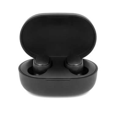 Beyaz arkaplanda kablosuz kulaklık.