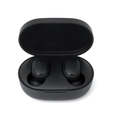 Beyaz arkaplanda kablosuz kulaklık.