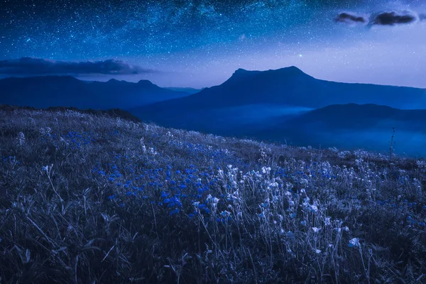 Υπέροχη θέα στην κοιλάδα του βουνού τη νύχτα — Φωτογραφία Αρχείου