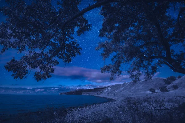 Praia de seixos selvagens à noite — Fotografia de Stock