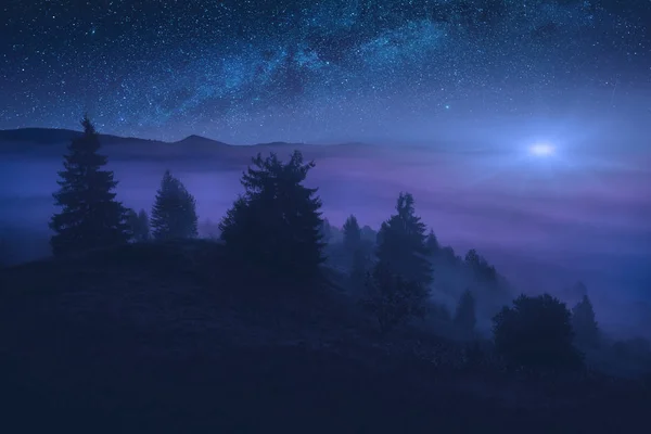 Величественная альпийская долина ночью — стоковое фото