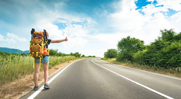 Girl hiker hitchhiker