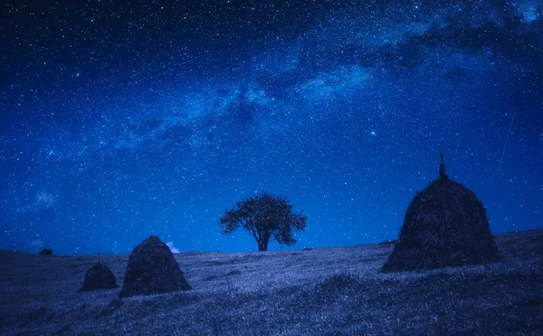 Paisaje Idílico Los Cárpatos Con Vía Láctea Cielo Estrellado Nocturno — Foto de Stock