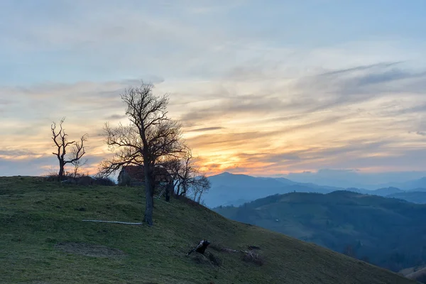 Bonito Natureza Com Nevoeiro Nuvens Pôr Sol — Fotografia de Stock