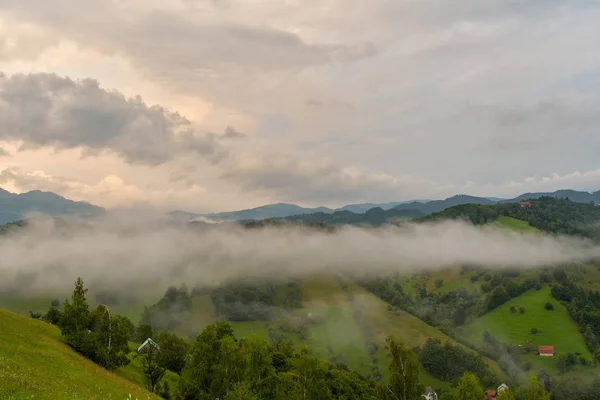 Stunning Nature Misty Landscape Holbav Village Carpathians Transylvania Romania Europe — стоковое фото